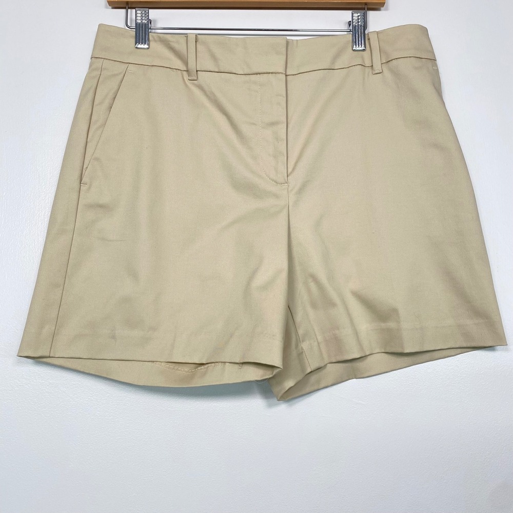 NWT Ann Taylor Women Metro Shorts 10 Tan MidRise Cotton Twill Khaki Business Cas